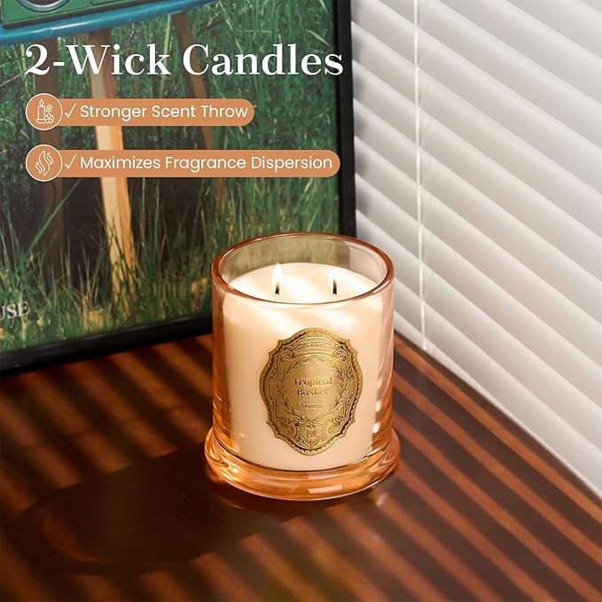 M&SENSE Tropical Basket Candles for Home Scented, 2 Wick 12.7oz Soy Wax Candles Non Toxic,70 Hours Long Burning,Luxury Candles Gift for Stress Relief, Meditation, Yoga - Bloomnest