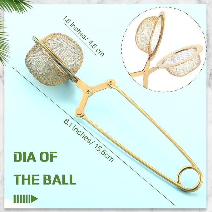 Yinder 20 Pcs Loose Leaf Tea Infuser Stainless Steel Mesh Snap Tea Ball Strainers with Handle Metal (Gold)