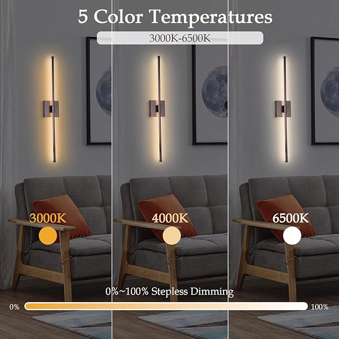 LED Wall Sconces with Remote Control, Dimmable Wall Sconces Set of Two, 5 Colors 3000K-6500K & Dimmable, Hardwire Wall Light with Timer & Night Light, LED Wall Lamps for Living Room, Bedroom, Bronze - Bloomnest
