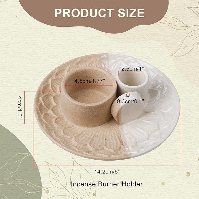 4 in 1 Incense Holder, Ceramic Incense Stick and Palo Santo Holder,Sage Holder for Burning- 5.5" Ceramic Ash Catcher Tray for Meditation and Yoga Room (Sand) - Bloomnest