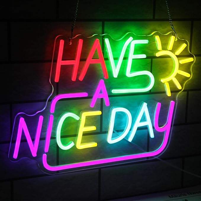 Have A Nice Day Neon Sign for Wall Colorful Letter Neon Light Sun LED Neon Lights Signs Dimmable Words Light Up Signs for Bedroom Living Room School Office Dorm Party Decor Kids Gifts - Bloomnest