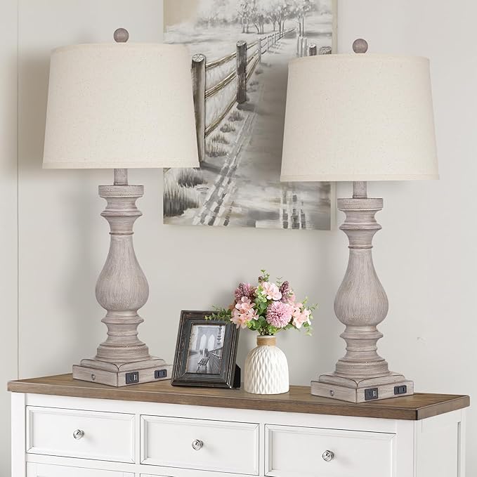 29" Tall Table Lamp for Living Room Set of 2,Vintage Bedside Nightstand Lamps with USB C+A Ports & AC Outlet,3-Way Dimmable Touch Control Desk Lamp for Bedroom,Color 2 - Bloomnest