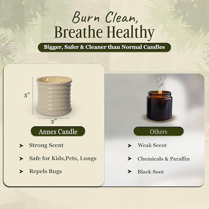 Scented Luxury Citronella Candles outdoor, Mosquito Bug Repellent | Handmade Ceramic Jars, Soy Wax | Cloudy Pillow - Fig Leaf & Lemon, Large Natural Candle | Non Toxic, 2 Wicks, Reusable Big Beige Jar - Bloomnest