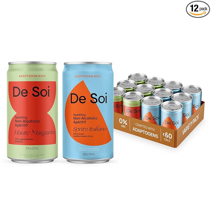 De Soi Haute Spritz Set Mocktails NA Drinks 12 pack - Adaptogen Drink, Sparkling Drink with Calming Botanicals, Mocktail Drinks, Gluten Free, No Artificial Flavors - Haute Margarita + Spritz Italiano) - Bloomnest