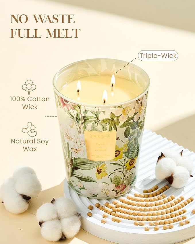 M&SENSE Extra Large Candle Sage Citrus Scented, 3-Wick 35oz 150H Long Lasting, Natural Soy Wax Aromatherapy Fall Winter Candle for Stress Relief, Home Fragrance Housewarming Gifts - Bloomnest