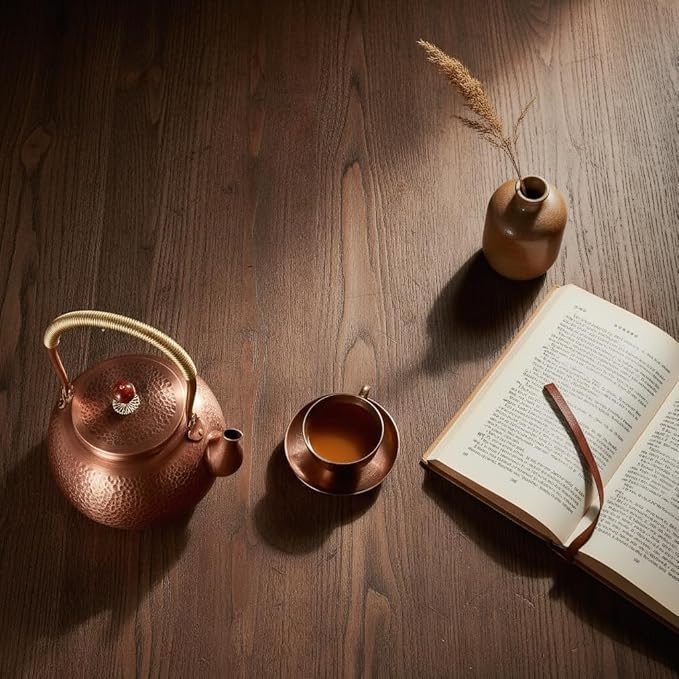 Copper Tea Kettle, 1.6 Quart Stovetop - Handmade Hammered Pot with Coating-Free & Rust Resistant Design for Traditional Stovetop Use - Bloomnest