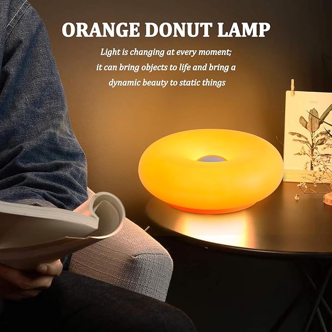 Donut Table Lamp,Creative Orange Donut Atmosphere Lamps with Plastic Shade,Retro-Modern Table Light,3-Color Dimmable Nightstand Lamp for Bedroom and Desk, Aesthetic Home Decor & Gifts (Orange) - Bloomnest