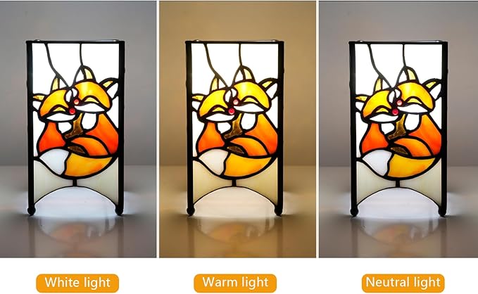 Tiffany Lamp Orange Stained Glass Table Lamp Small Foxes Animal Night Light Mini Retro Bedside Table Light for Home Decor Boys Girls Christmas Halloween Gifts - Bloomnest