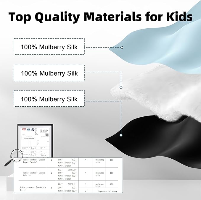 Silk Sleep Eye Mask for Kids, 100% Real Natural Pure Silk Sleeping Masks, Blindfold Sleep Eye Cover with Adjustable Strap, Soft & Lightweight Night Eyeshade for Boys Girls Teens (2 Pack)