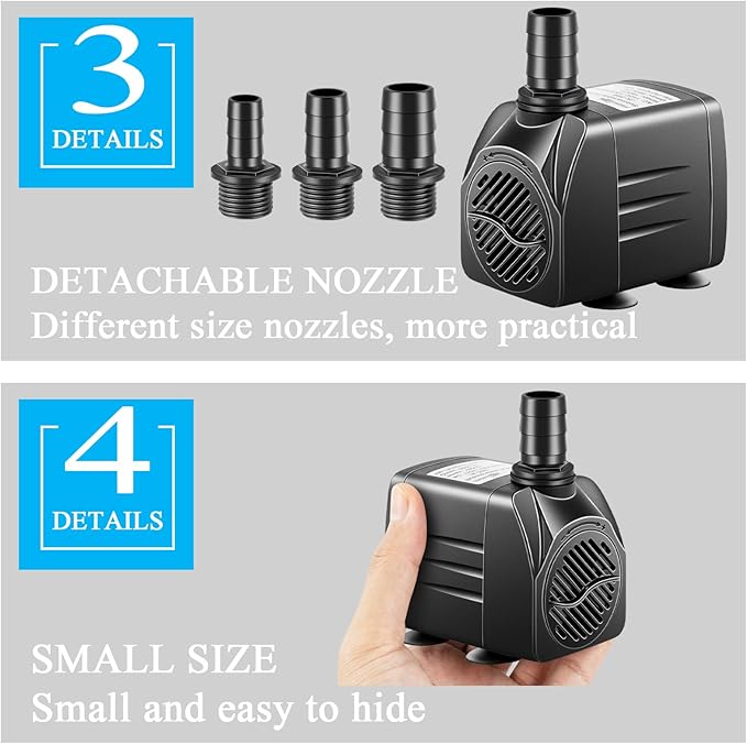 3 Pack Submersible Pump with Led Light, Small Fountain Pump with Tubing, Submersible Water Pump for Aquarium Fish Tank Indoor or Outdoor Pond Fountain Hydroponics Statuary (25W 400GPH) - Bloomnest