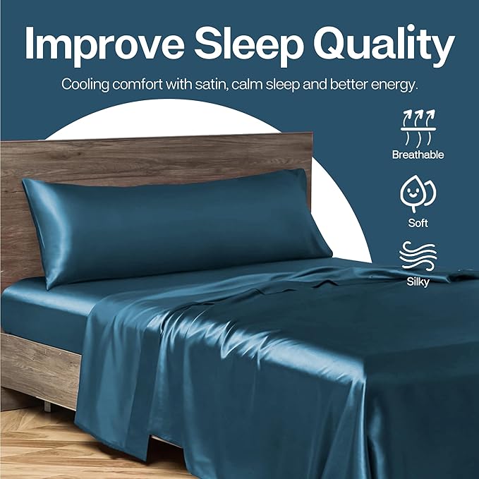 MR&HM Satin Body Pillow Cover, Soft and Breathable Body Pillow Case with Envelope Closure, Cooling and Silky Long Pillowcase for Hair and Skin,Grey (20x54, Teal) - Bloomnest