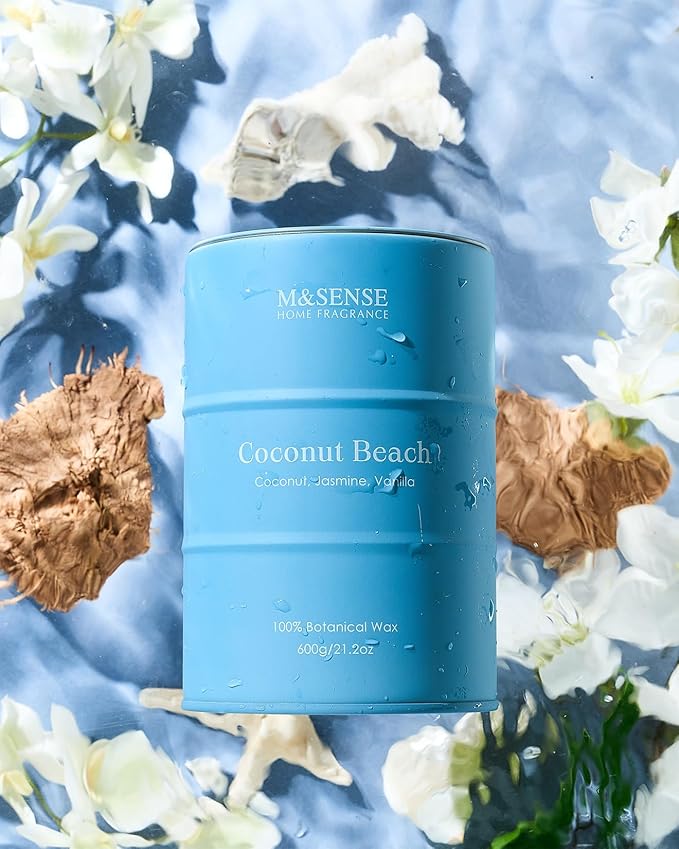 M&SENSE Coconut Beach Scented Candles Large Summer Candle, Natural Soy Candles 21.2oz Beach Candle,Aromatherapy Candle for Stress Relief Meditation Relaxing - Bloomnest