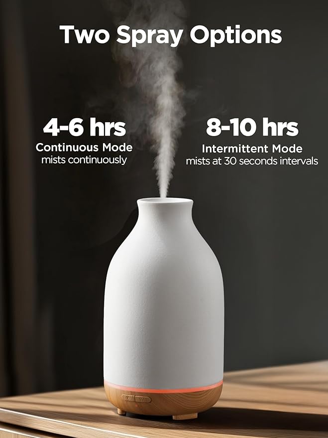 InnoGear Essential Oil Diffuser, 150ml Ceramic Stone Diffuser Handcrafted Aromatherapy Diffusers Ultrasonic Cool Mist Humidifier Vaporizor with 2 Mist Modes Waterless Auto Off for Room Office, White - Bloomnest