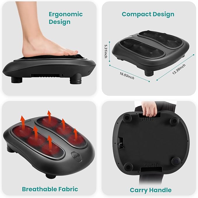 Nekteck Foot Massager with Heat, Shiatsu Heated Electric Kneading Foot Massager Machine for Neuropathy, Plantar Fasciitis, Feet Massage for Pain Relief, Circulation, Christmas Gifts for Man Woman Her - Bloomnest