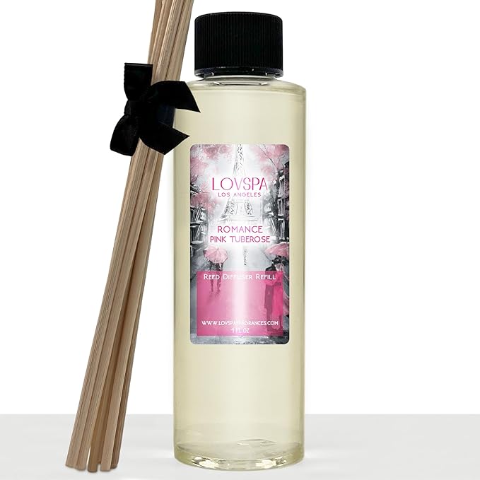 LOVSPA Romance Pink Tuberose Diffuser Oil - Luxury Essential Oils for Diffuser Refill & Air Freshener Room Spray - Long-Lasting & Natural Home Fragrance, Scented Oil for Diffusers, USA Made, 4oz - Bloomnest