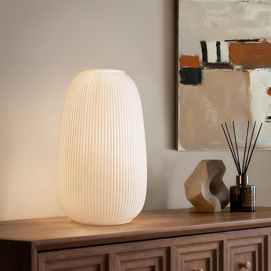 RONDURE 9.5" Modern Ceramic Table Lamp, Modern Bedside Lamps for Bedroom, Living Room and Nightstand, White Translucent Ceramic Shade, Warm Ambient Lighting, Home Decor - Bloomnest