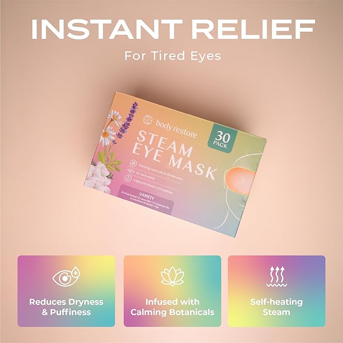 Body Restore Heated Eye Mask for Dry Eyes 30 Pack – Self Heating Warm Compress, Valentines Day Gifts for Her and Him, Birthday Gifts for Women and Men, Stye Eye Treatment, Relaxation – Variety - Bloomnest