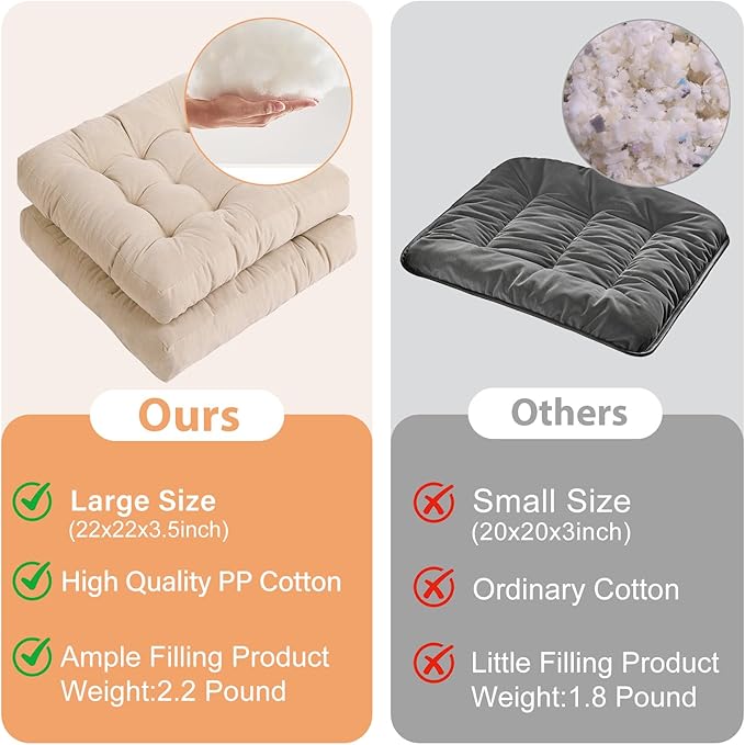 Tiita Square Outdoor Cushions Floor Pillow Thicken Tufted Seat Cushion for Adult Seating on Floor Yoga Meditation Living Room Balcony Office Indoor (Beige, 22 Inch (Pack of 1))