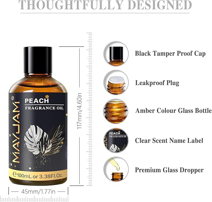 MAYJAM 100ML/3.38FL.OZ Peach Fragrance Oils with Glass Dropper, Essential Oils for Diffusers for Home, Long Lasting Scented Oils for Diffusers Soap Candle Making - Bloomnest