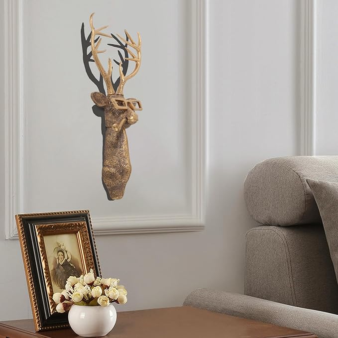 UITWMKTG Gold Animal Head Wall Decor Wall Sculpture Home Decor Statue for Living Room Office Bedroom Modern Decor for Men Women Deer - Bloomnest