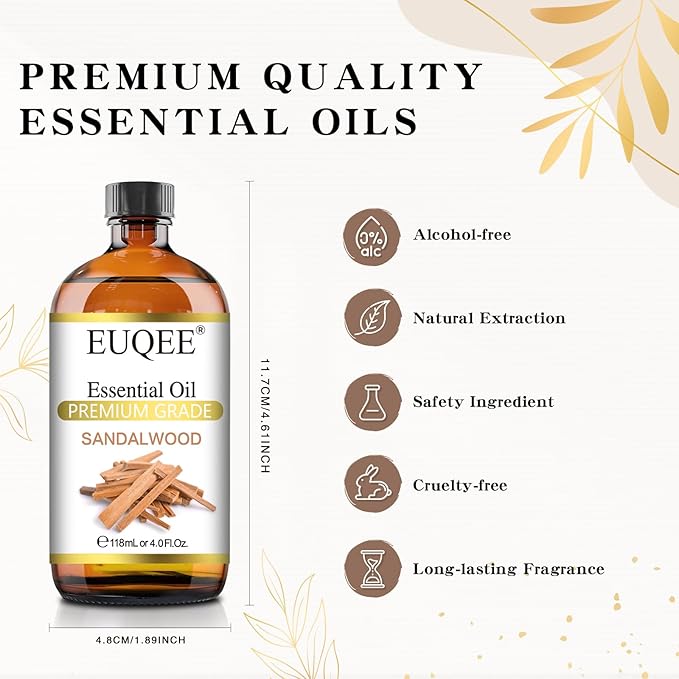 EUQEE Sandalwood Essential Oil(4 oz/118 ml) Sandalwood Oil Oil with Glass Dropper, Great for Diffusers, Soap & Candle Making - Bloomnest