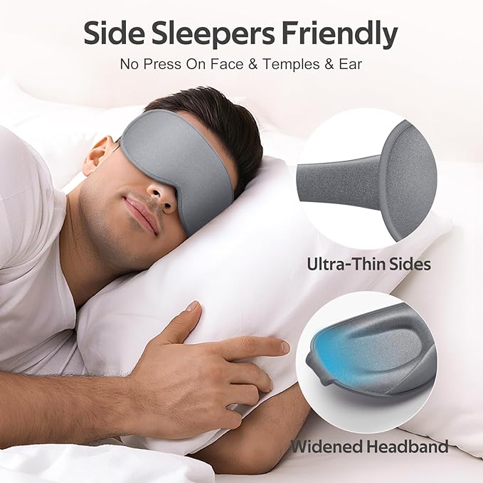 Sleep Mask for Men Women - 100% Blackout Eye Masks for Sleep - 3D Soft Sleeping Mask for Side Sleepers - Zero Pressure Lash Extensions Eye Cover Shade for Airplane Travel Essentials, Grey - Bloomnest