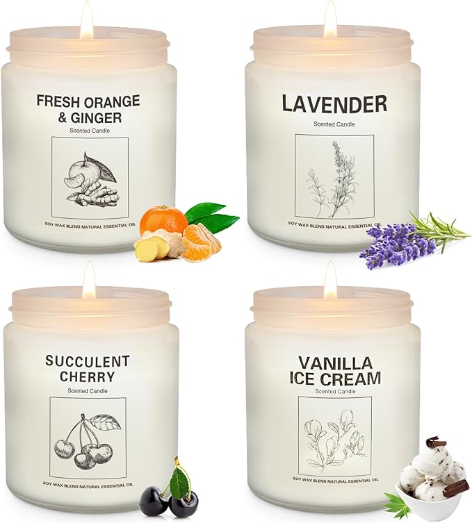 Scented Candles Sets, Candles for Home Scented,Made with Natural Soy Wax & Essential Oils, 35 Hour Burn Time,4 x 7.1 Oz Aromatherapy Candle Gifts for Christmas Birthday Women Mom Best Friends. - Bloomnest
