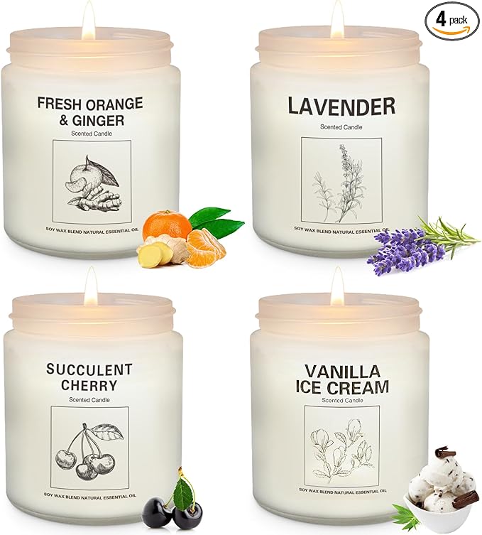 Scented Candles Sets, Candles for Home Scented,Made with Natural Soy Wax & Essential Oils, 35 Hour Burn Time,4 x 7.1 Oz Aromatherapy Candle Gifts for Christmas Birthday Women Mom Best Friends. - Bloomnest
