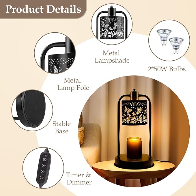 Candle Warmer Lamp Electric with Timer: Wax Melts for Warmer Yankee Candles Large - Dimmable Candle Warmer for Birthday Christmas Gift Bedroom Home Decor - Bloomnest