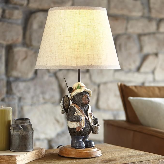 BLACK FOREST DECOR - Fisherman Bear Accent Lamp for Cabin, Living Room, Nightstand, Desk - Vintage Rustic Home Décor - 23" x 13.25" - Bloomnest