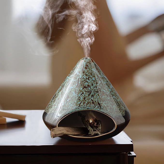 Handcrafted Ceramic Palo Santo Holder – Artistic Incense Burner for Meditation, Viridis Mindfulness & Zen Home Decor – Wabi-Sabi Style Cone Sculpture, Gift for Yoga, Relaxation & Aromatherapy OLACHIKKO