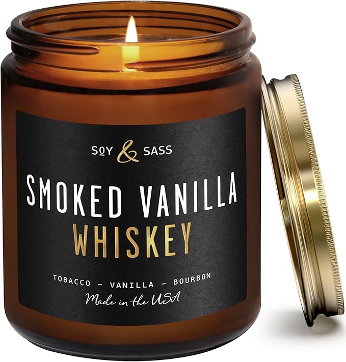 Smoked Vanilla Whiskey Candle - Scented Black Candles for Men or Women - Bourbon, Tobacco & Caramel Soy Wax Mens Candle - Infused w/Essential Oils | Long 50Hr Burn,9oz I Non Toxic I Made in USA - Bloomnest