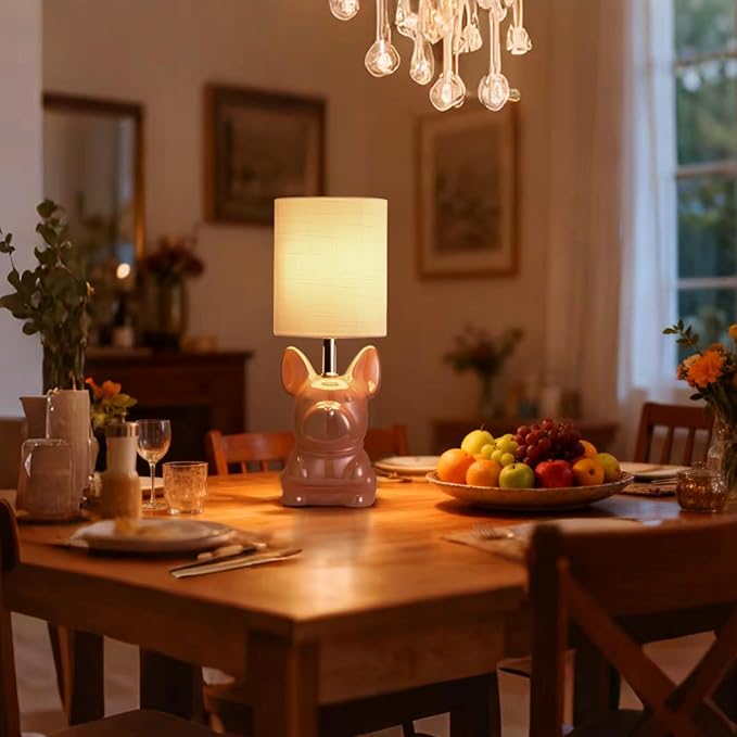 Set of 2 Ceramic Table Lamp, Puppy Shape Desk Lamp Cute Bedside Lamp for Nightstand, Living Room, Bedroom, Gifts for Kids Girls, 4W LED Bulb Included, Orange - Bloomnest