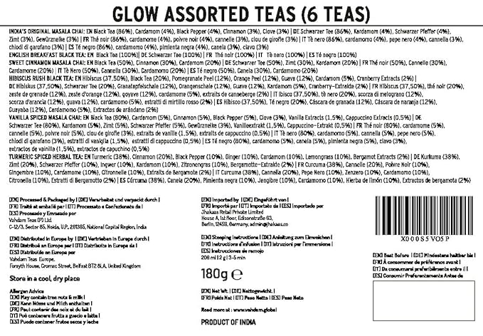 VAHDAM, GLOW - Assorted Christmas Tea Gift Sets (6 Loose Leaf Tea) Tin Caddy Presentation Box | Gluten Free, Non GMO | Holiday Gifts for Everyone - Bloomnest