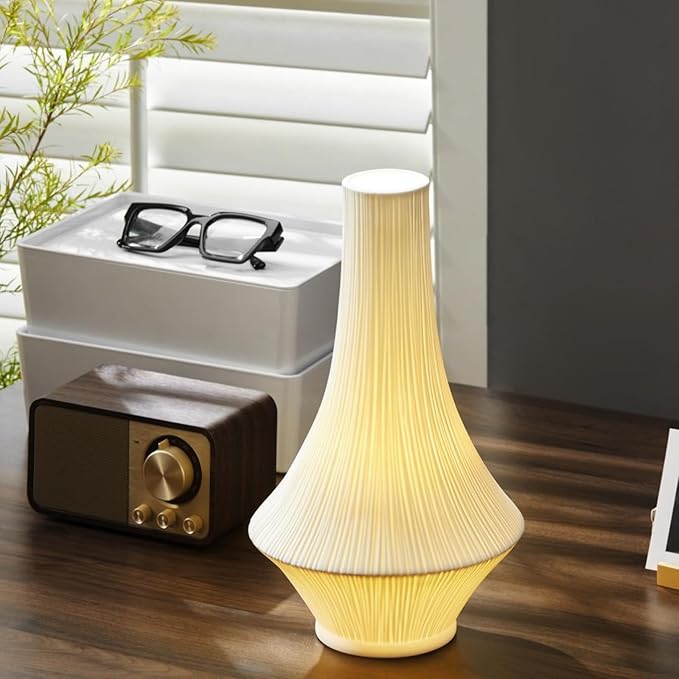 RONDURE 12.3" Modern Ceramic Table Lamp, Modern Bedside Lamps for Bedroom, Living Room and Nightstand, White Translucent Ceramic Shade, Warm Ambient Lighting, Home Decor - Bloomnest