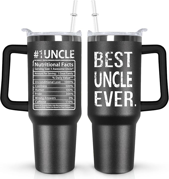 Ceovfoi 40 oz Uncle Tumbler with Handle Lid and Straw,Black Uncle Stainless Steel Cups Mug water Botter,Fathers Day Gift For Uncle From Niece, Nephew - Bloomnest
