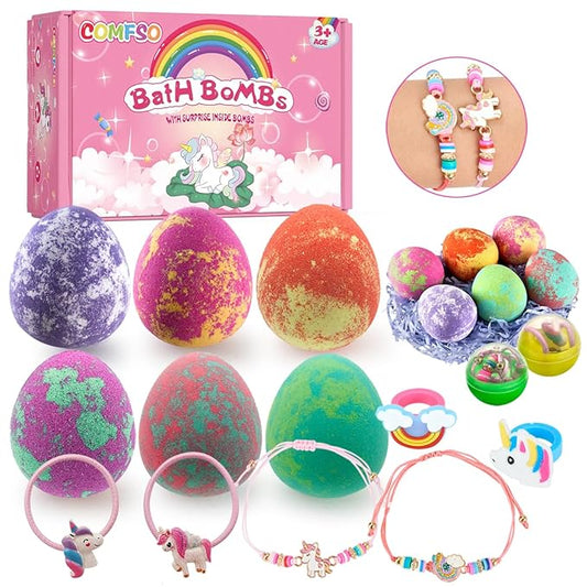 Bath Bombs for Kids with Surprise Inside- Dino Egg Bath Bombs for Girls, 6 Pcs Bubble Bath Bomb, Dinosaur Bathbombs Gift Set, Unicorn Jewelry for Girls, Birthday Gifts, Christmas Gift Thanksgiving - Bloomnest