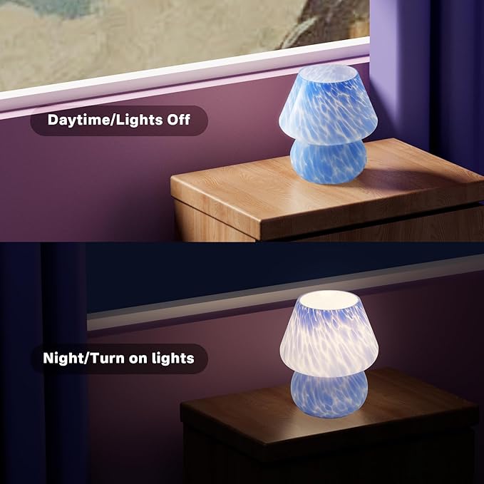 Mushroom Lamp Table Lamp for Bedroom,Desk Bedside Small Lamps for Living Room Night Stands,Mushroom Decor Cute Mini Modern Mid Century Lamps,Unique Aesthetic Home Living Room Decor(Ocean Blue) - Bloomnest