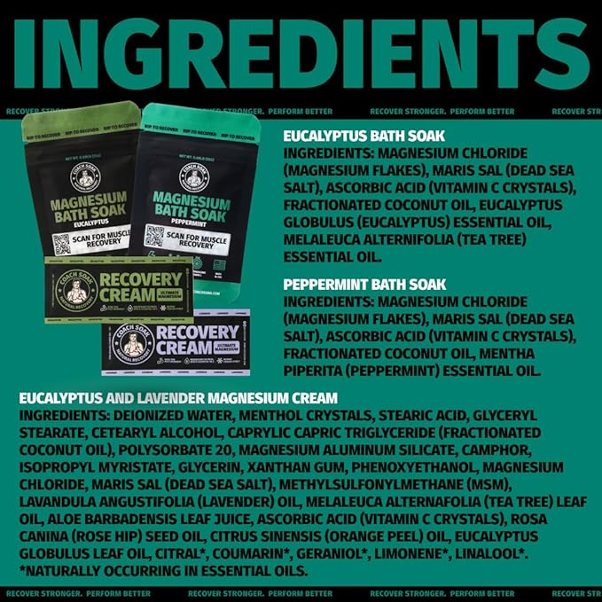 Coach Soak Magnesium Bath Flakes Mint & Lotion Trial Pack - Absorbing Magnesium Cream with Menthol - 0.18 lb (4 Pack) - Mixed Scents - Bloomnest