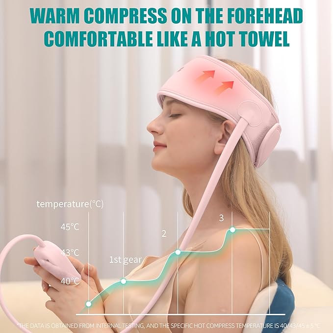 Head Massager,Scalp Massager,Relief Headaches,Fatigue,Stress,Sleep aid,Hangover with Airbag Kneading,Constant Temperature Hot Compress for Head (Pink) TLINNA