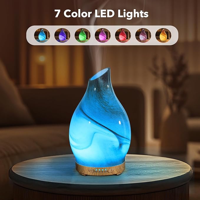 Essential Oil Diffuser, 120 ml Glass Aromatherapy Diffuser with 7 Color Lights, Auto Shut-Off and 4 Timer Settings, Ultrasonic Cool Mist Diffuser for Home Room Office (Dessert) - Bloomnest