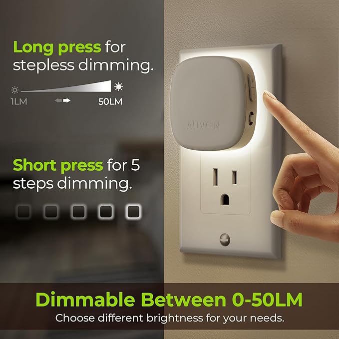 AUVON Plug-in LED Backlit Night Light with Motion Sensor & Dusk to Dawn Sensor, Dimmable Cool White Nightlight with 1-50 lm Adjustable Brightness for Bedroom, Bathroom, Stairs, Hallway (4 Pack) - Bloomnest
