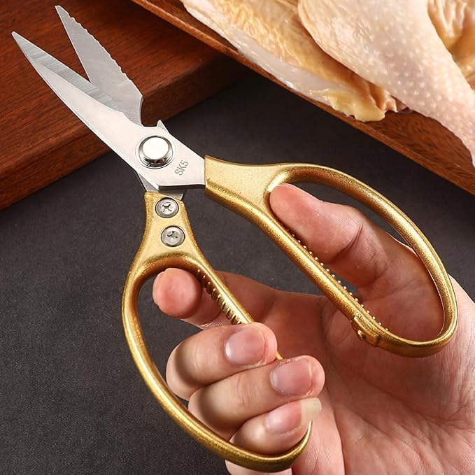 Kitchen Scissors All purpose, Have duty Stainless Steel Cooking Shears for Cutting Meat, Chicken,Poultry, Fish, Herbs, Seafood Scissors with Comfort Grip gold - Bloomnest