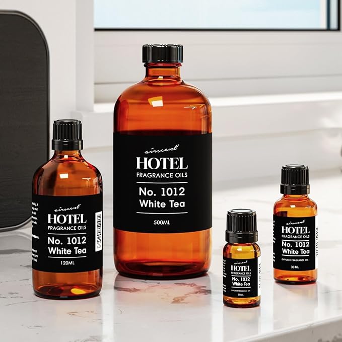 AirScent Hotel Diffuser Oil No. 1012 Inspired by The White Tea Hotel Scent - Premium Fragrance Oil for Ultrasonic and Waterless Diffusers and Crafting - 30 mL, 1 fl oz Glass Dropper Bottle Airscent