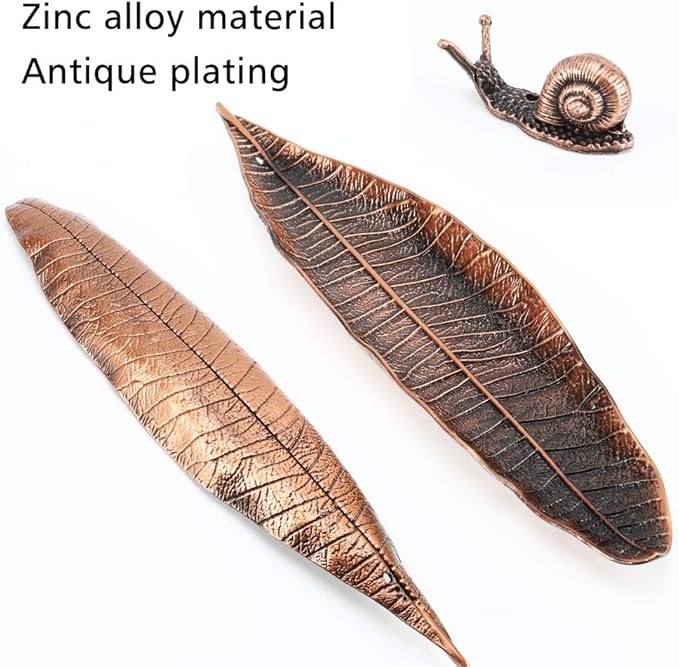 Accmor Incense Holder Set, Leaf and Snail Incense Burner, Incense Ash Catcher, Incense Sticks Holder for Counters, Meditation Room, Yoga, Home, Office, Red Copper - Bloomnest