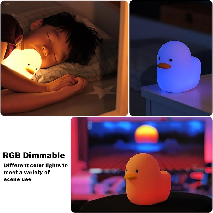 UNEEDE Voice Control LED Benson Night Light, Cute Duck Animal Silicone Nursery Night Light Rechargeable Table Lamp Bedside Lamp with Touch Sensor for Baby Girls Women Bedrooms, Living Room - Bloomnest