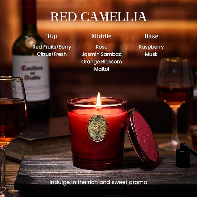 M&SENSE Natural Strong Soy Candle | Red Camellia & Vivid Red | 9.2 oz, 50H Burn Time | Luxury Scented Candle for Relaxation, Gifting, Home Décor | Ideal for Bedroom, Office, Party Ambiance - Bloomnest