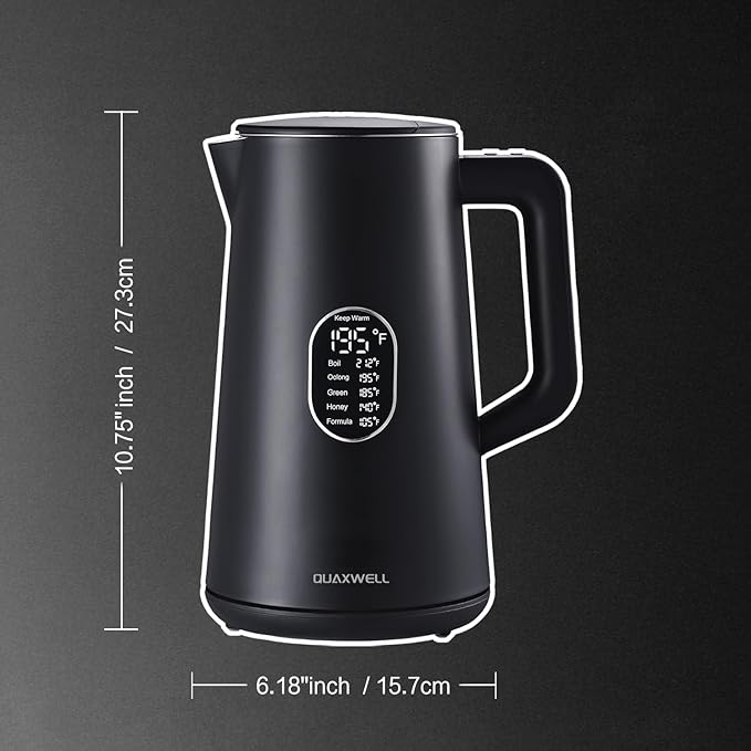 1.5L Electric Kettle Stainless Steel, Double Wall Cool Touch Teapot, Fast Boil,5 Temperature Control, LED Display, Auto Shut-Off, BPA-Free,Keep Warm Function, Ideal for Tea & Coffee,Black - Bloomnest