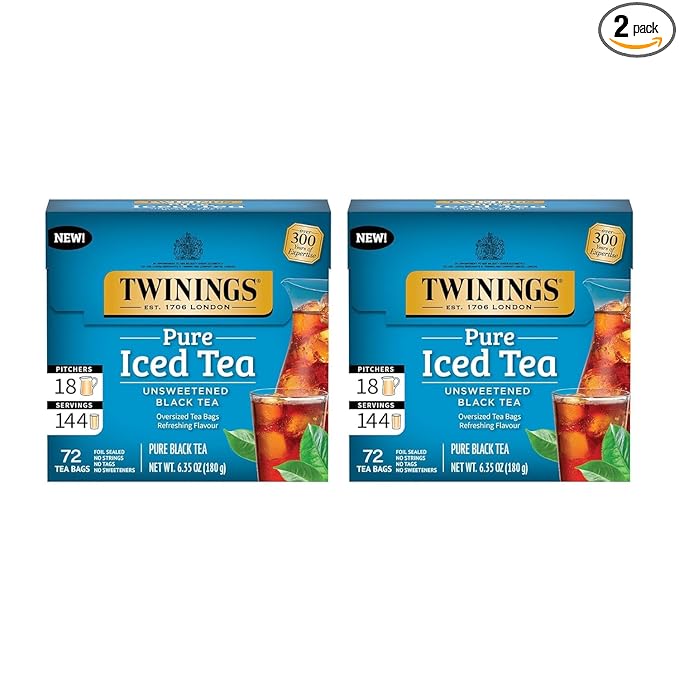 Twinings Black Iced Tea, 72 Oversized Tea Bags, Makes 18 Pitchers or 144 Servings, Unsweetened, Caffeinated, 72 Count (Pack of 2) - Bloomnest