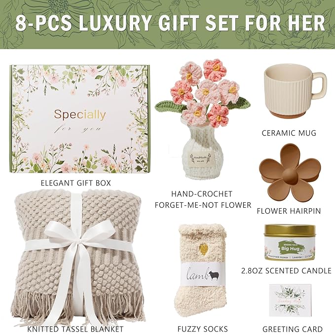 Valentines Day Gifts for Her Wife Mom Friend Sister Girlfriend, Self Care Birthday Gifts for Women Get Well Soon Care Package, Sympathy Gift Set After Surgery Thinking of You Inspirational Basket - Bloomnest